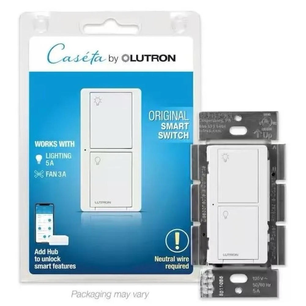 Lutron Caséta Wireless Smart Switch 120V ON/OFF Switch - White (PD-5ANS-WH-R)